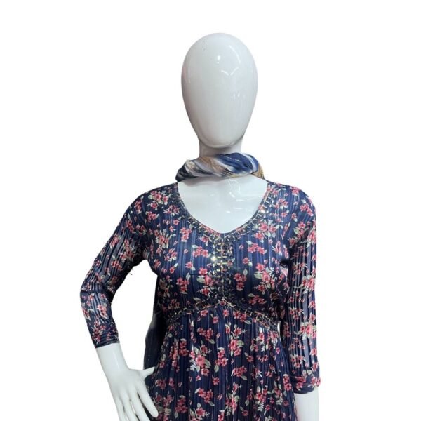 Elegant Blue Floral Maxi with Shawl