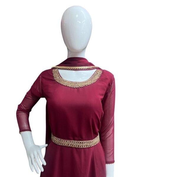 Designer Party Wear Gown with Dupatta and  Extra Belt with Beats Work