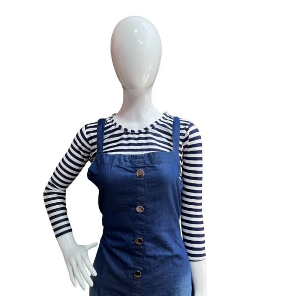 Denim Frock with White Striped T-Shirt